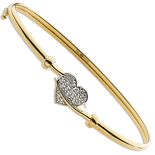 Yellow Gold Cubic Zirconia Heart Bangle