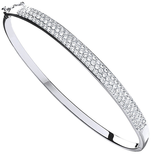 White Gold Pave Set Cubic Zirconia Bangle