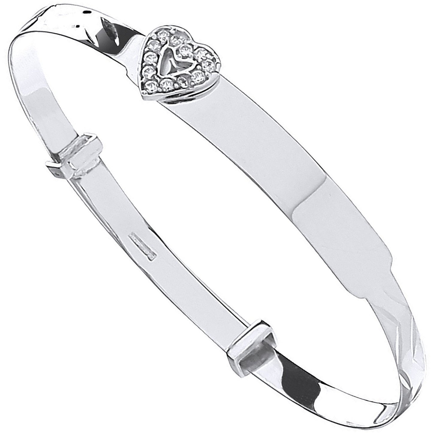 White Gold D/c Expandable Baby Bangle Cubic Zirconia Heart