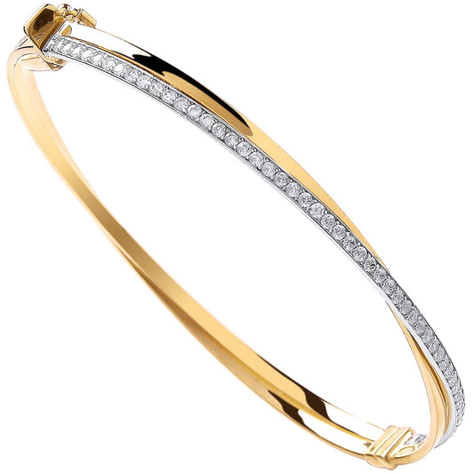 Yellow Gold X Over Cubic Zirconia Ladies Bangle