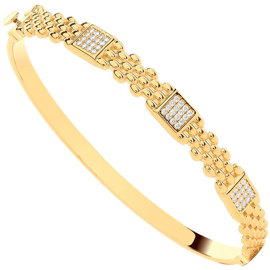Yellow Gold Panther Link Cubic Zirconia Ladies Bangle
