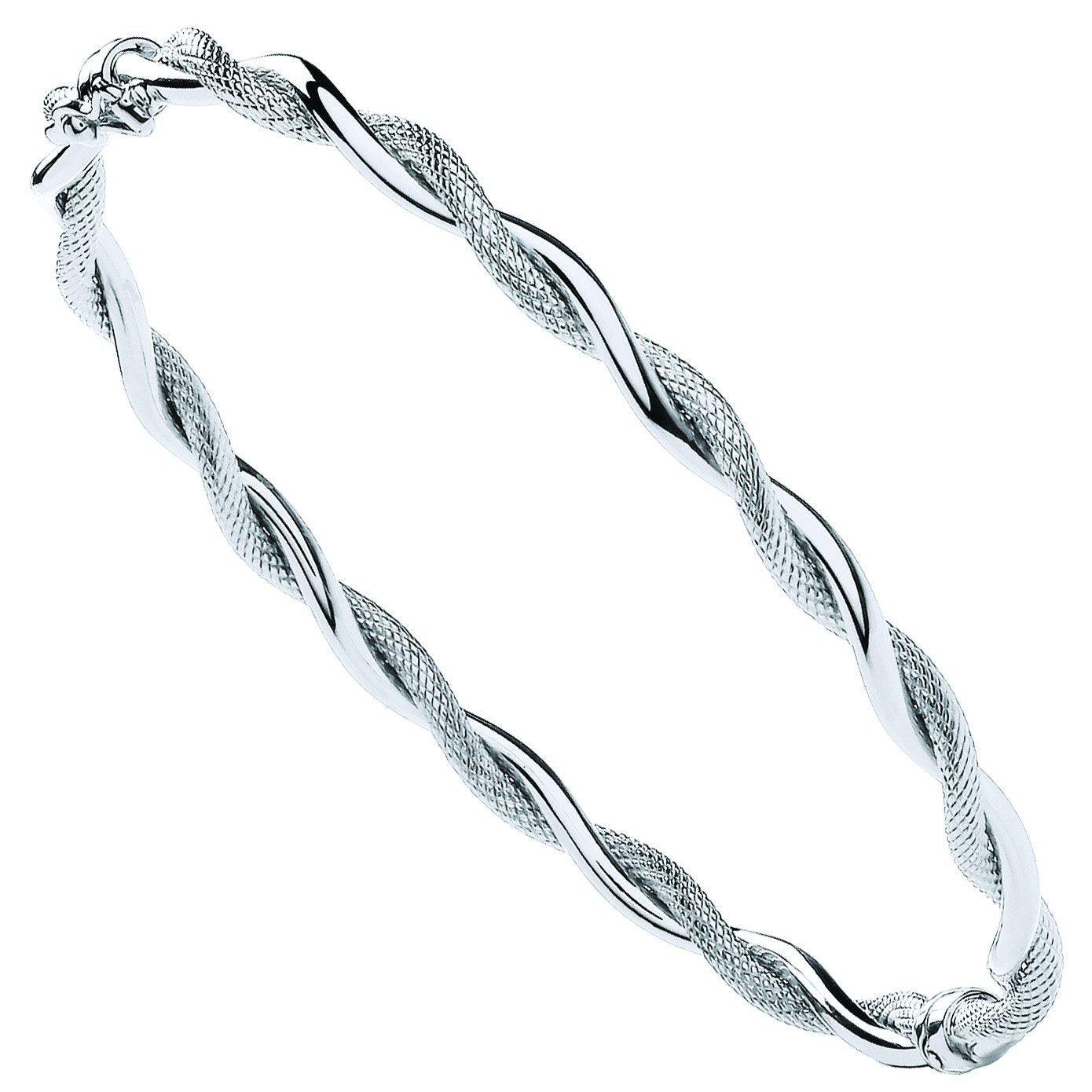 White Gold Plain & D/c Twist Ladies Bangle