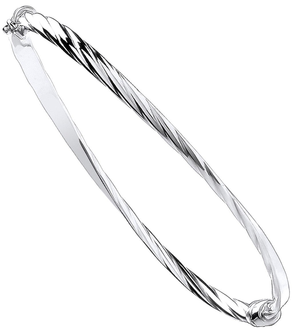 White Gold Plain & Twisted 4mm Twist Bangle