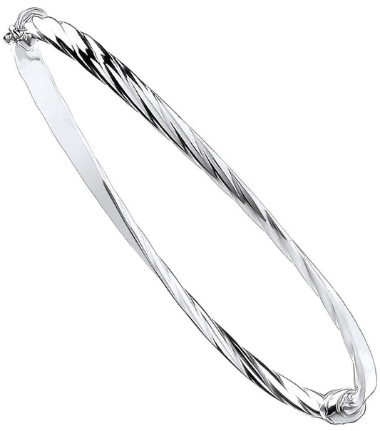 White Gold Plain & Twisted 4mm Twist Bangle
