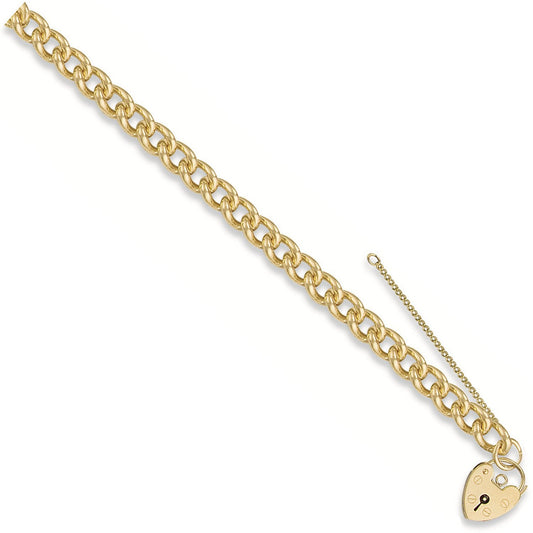 Yellow Gold Tight Link Curb & Padlock Charm Bracelet