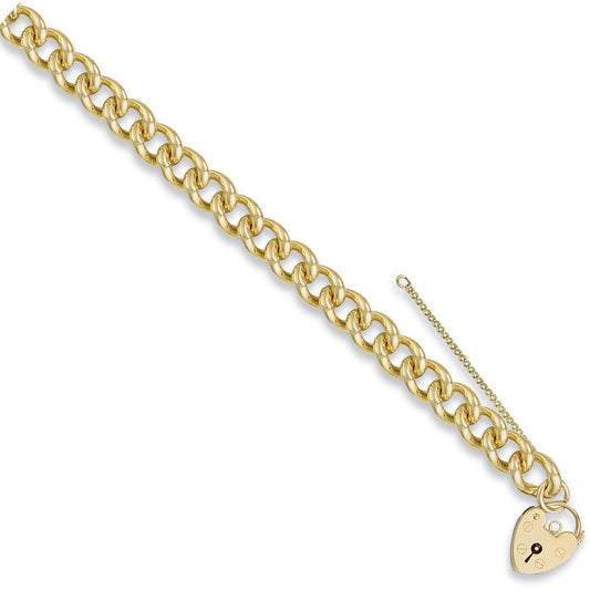 Yellow Gold Tight Link Curb & Padlock Charm Bracelet