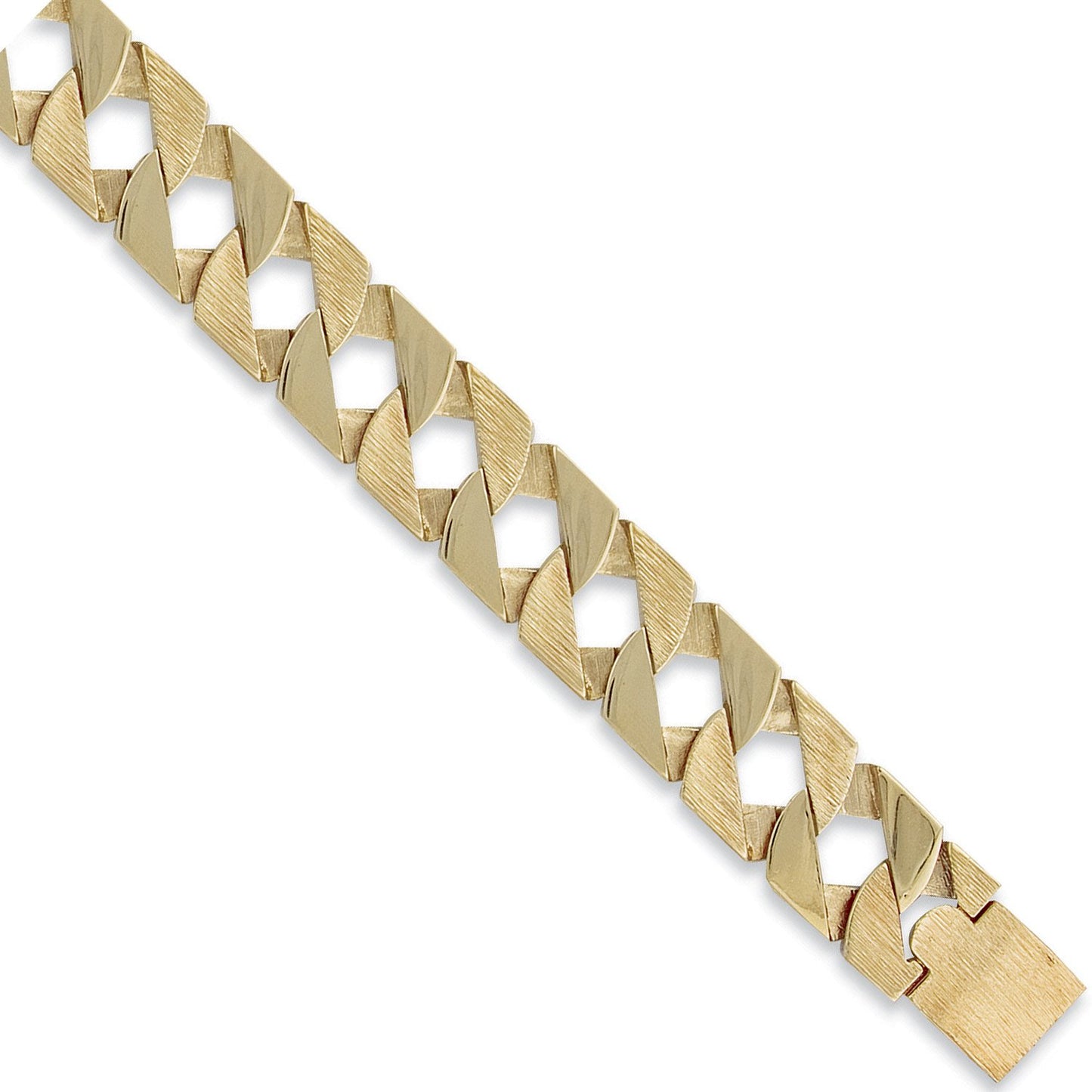 Yellow Gold Plain & Bark Casted 22mm Curb Bracelet