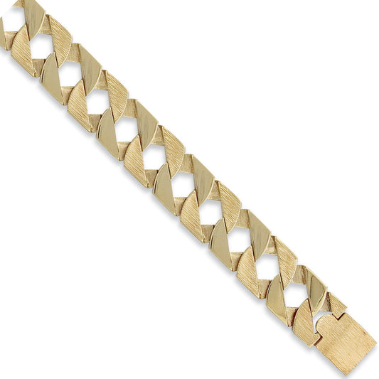 Yellow Gold Plain & Bark Casted 22mm Curb Bracelet