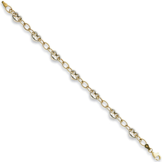 White & Yellow Gold 5.3mm Fancy Heart Linked Bracelet