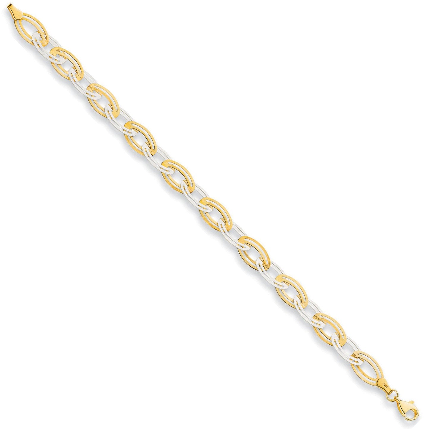 White & Yellow Gold 8mm Fancy Oval Linked Bracelet