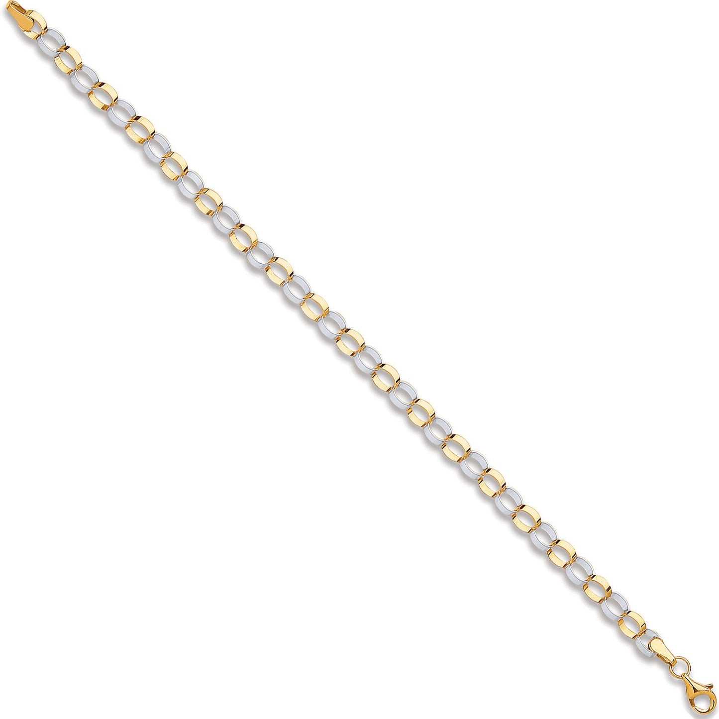 White & Yellow Gold Oval Hollow Link Bracelet