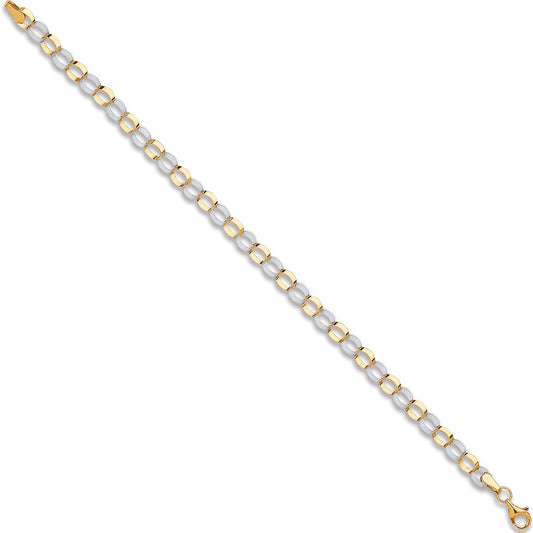 White & Yellow Gold Oval Hollow Link Bracelet