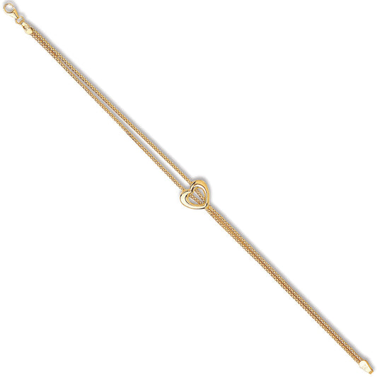Yellow Gold Two Stranded Heart Centre Ladies Bracelet