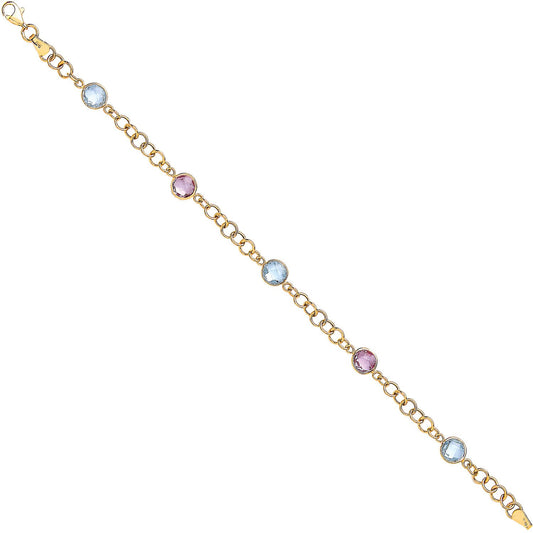 Yellow Gold Genuine Amethyst & Blue Topaz Bracelet