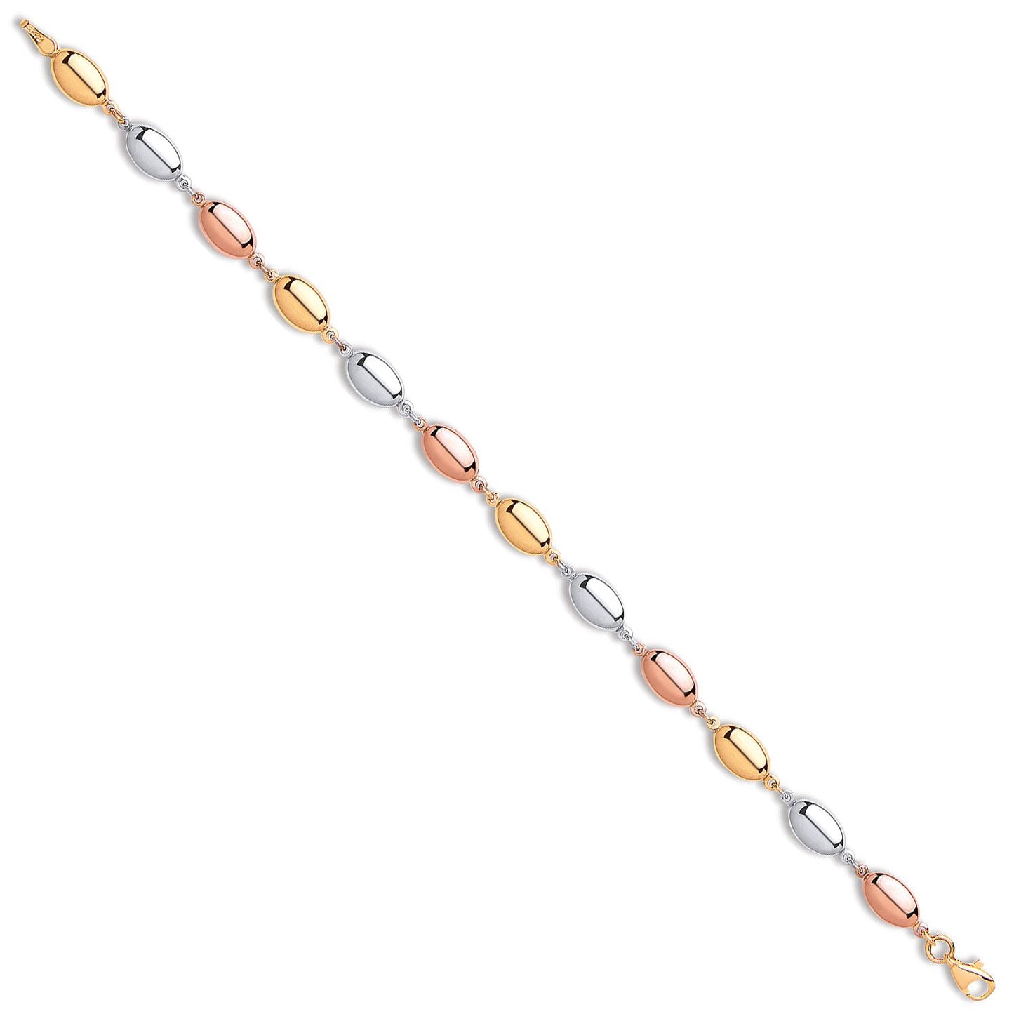 Yellow White & Rose Gold Oval Bead Ladies Bracelet