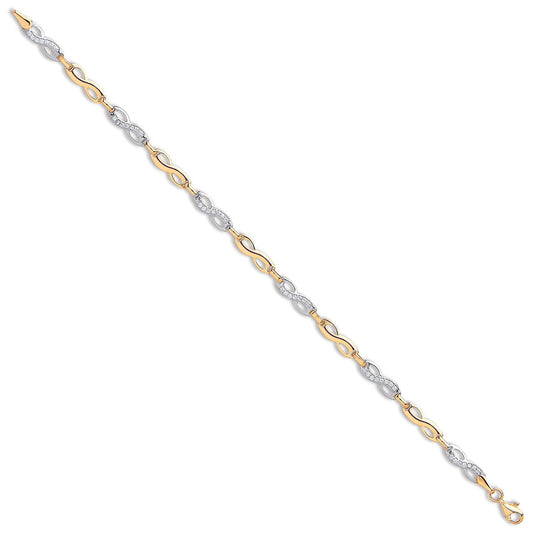 Yellow & White Gold Infinity Cubic Zirconia Ladies Bracelet