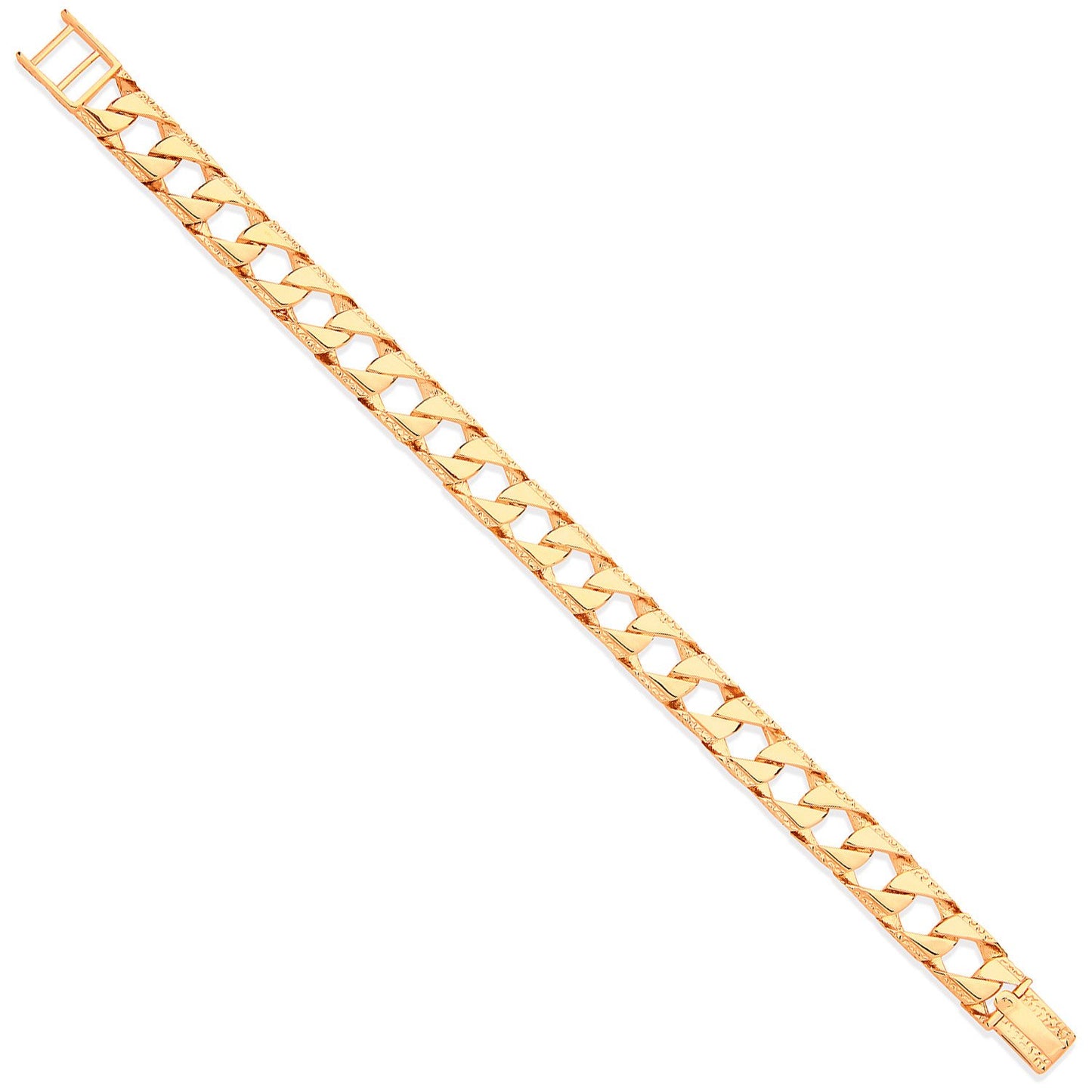Yellow Gold 11mm Casted Grain Edge Gents Bracelet