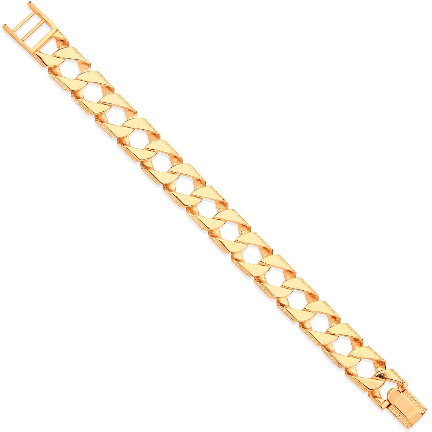 Yellow Gold 16mm Casted Grain Edge Gents Bracelet