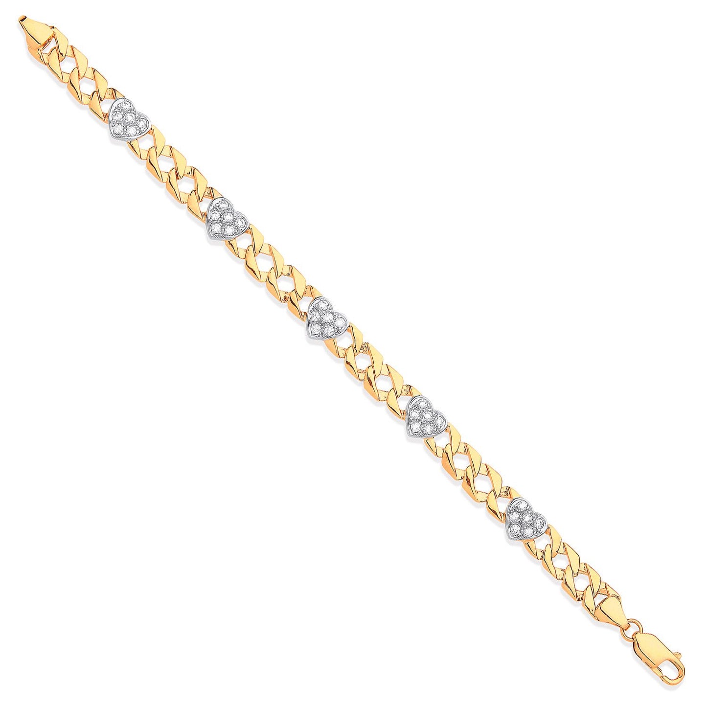 Yellow Gold Casted Ladies Cubic Zirconia Heart Bracelet