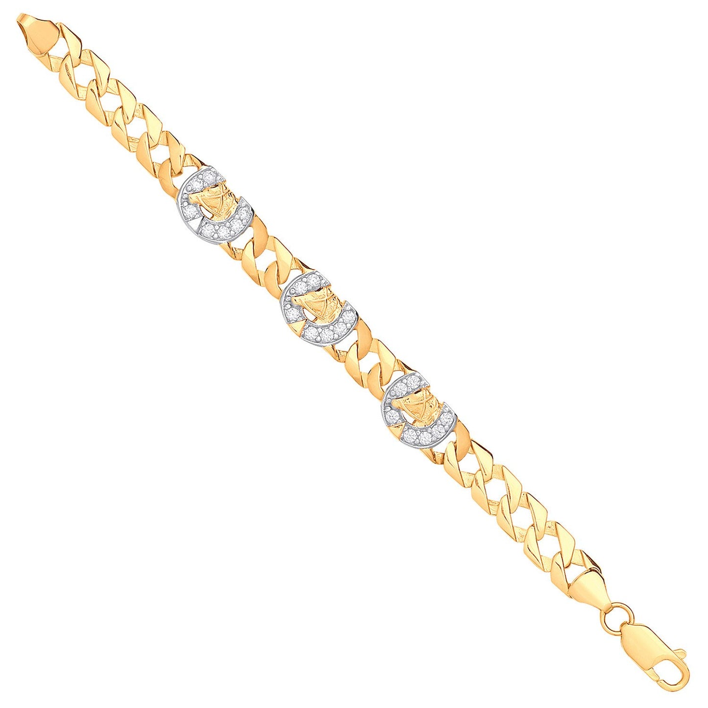 Yellow Gold Lucky Horseshoe Cubic Zirconia Charms Baby Bracelet