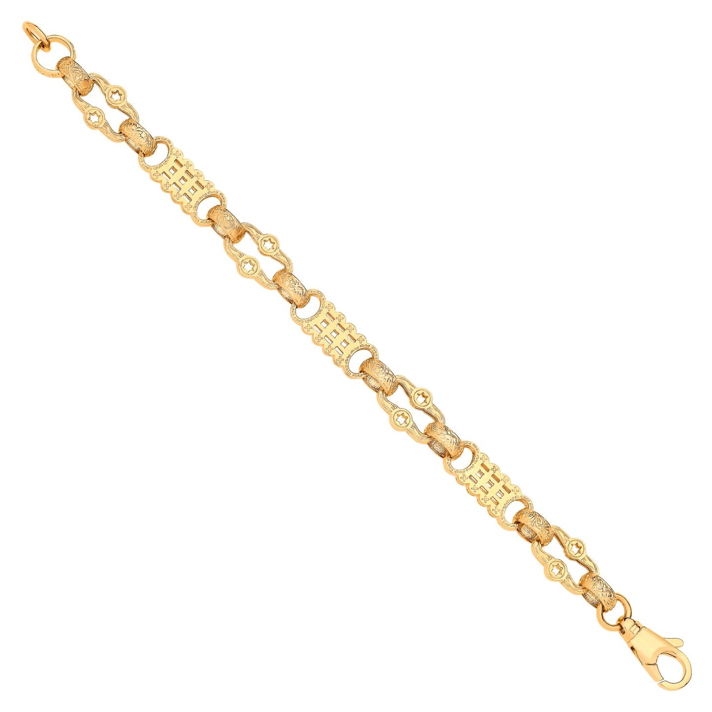 Yellow Gold Stars & Bars Gents Medium Link Bracelet