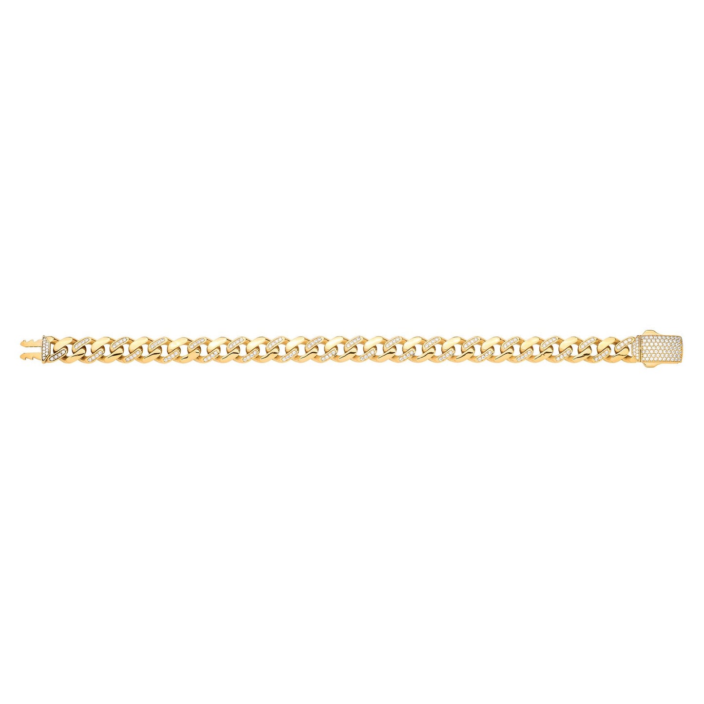 Yellow Gold Cubic Zirconia Curb 9mm Gents Bracelet