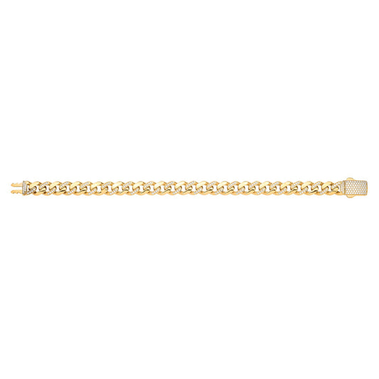 Yellow Gold Cubic Zirconia Curb 9mm Gents Bracelet