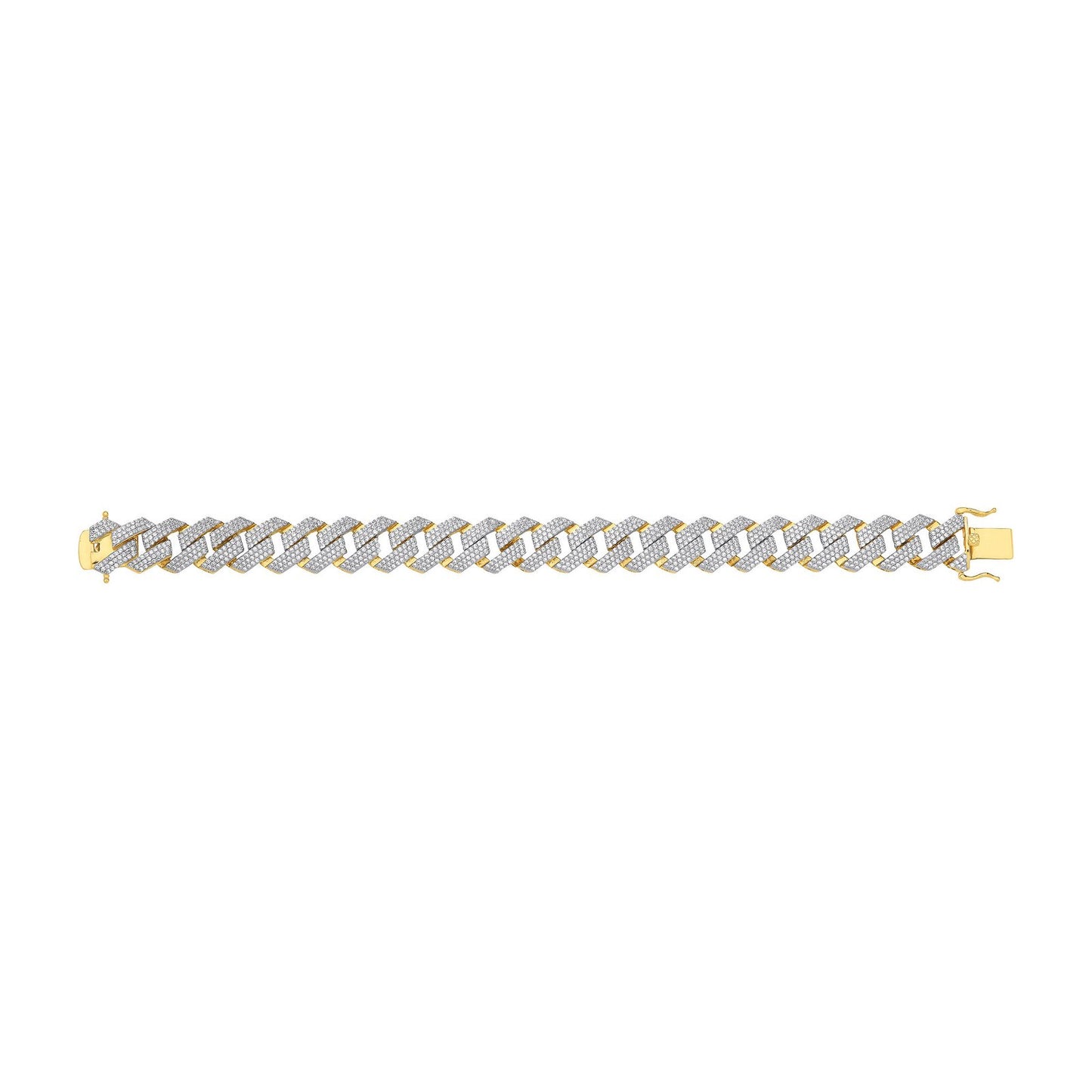 Yellow Gold Cubic Zirconia Prong Cuban Gents 14.5mm Bracelet