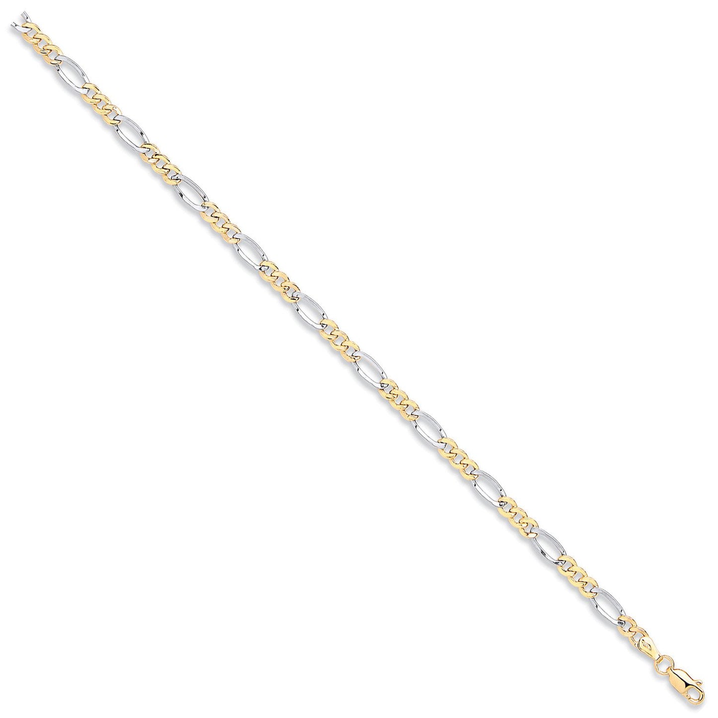 Yellow & White Gold Rhodium Plated 4.0mm Hollow Figaro Chain/bracelet