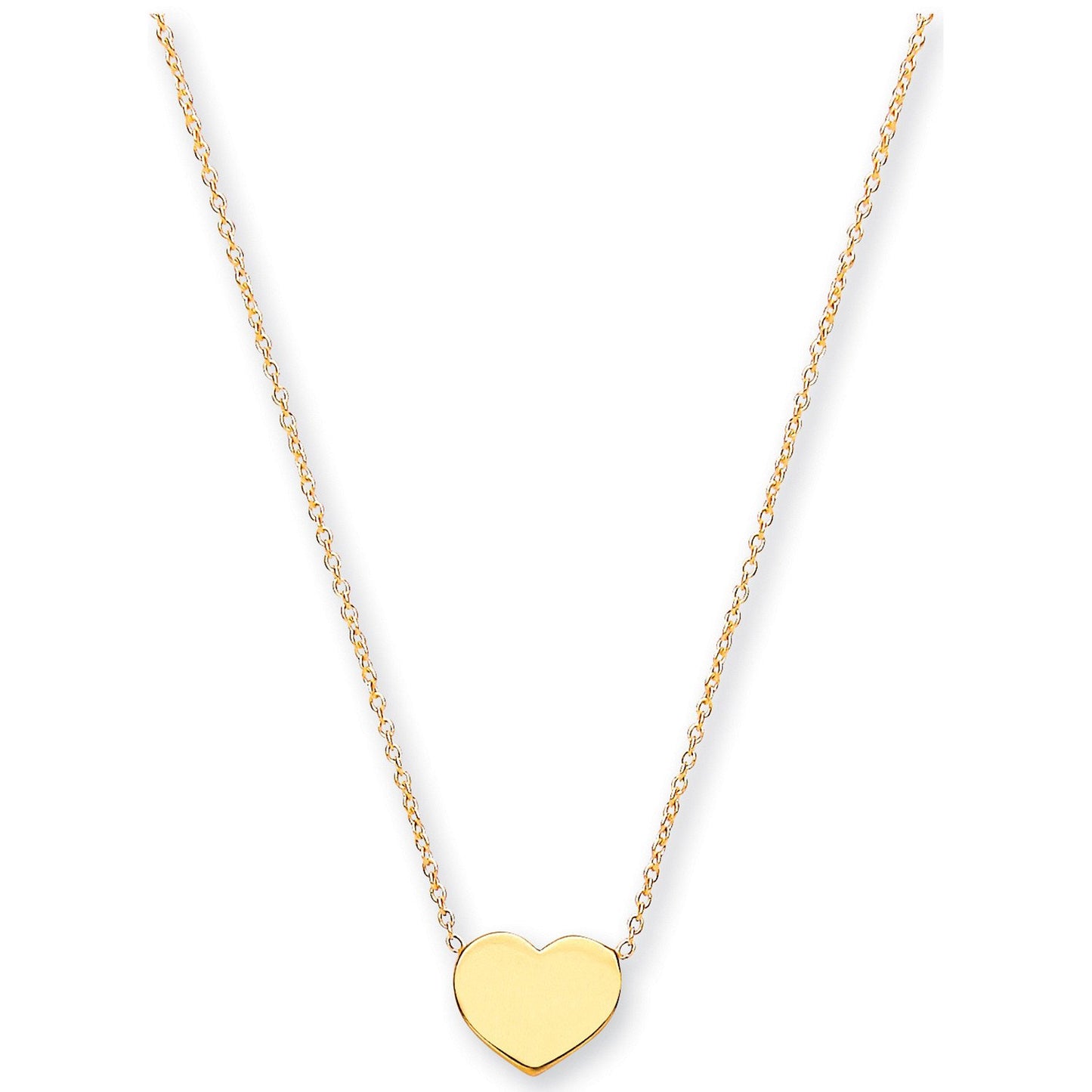 Yellow Gold Rolo Chain With Heart, 18" Necklace