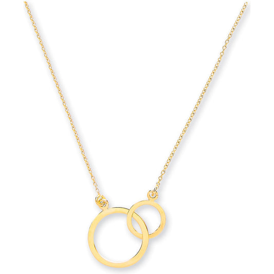 Yellow Gold Rolo Chain, Interlocking Circles Pendant, 18" Necklace
