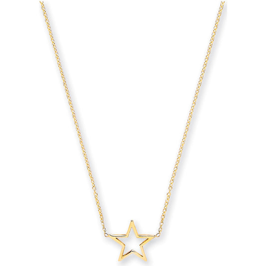 Yellow Gold Rolo Chain With Star Adjustable From 18" To 16"/17"
