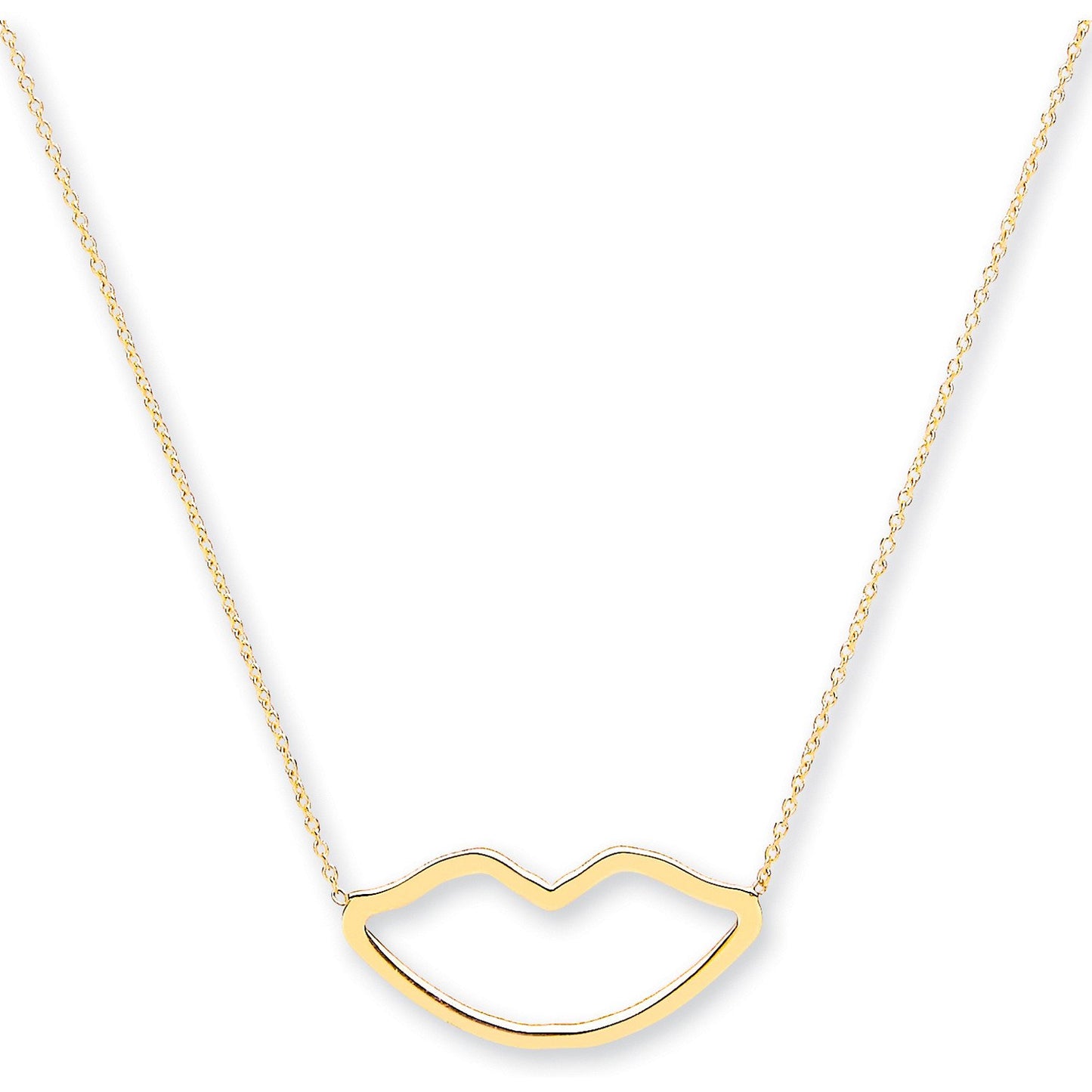 Yellow Gold Rolo Chain Lips Pendant, 16" Necklace