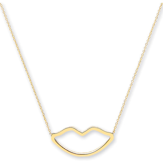 Yellow Gold Rolo Chain Lips Pendant, 16" Necklace