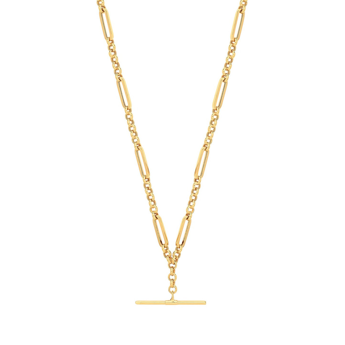 Yellow Gold Figaro Belcher T-bar Bracelet/necklace