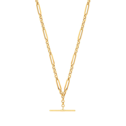 Yellow Gold Figaro Belcher T-bar Bracelet/necklace