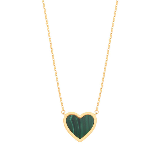 Yellow Gold Green Rubover Heart 18"necklace