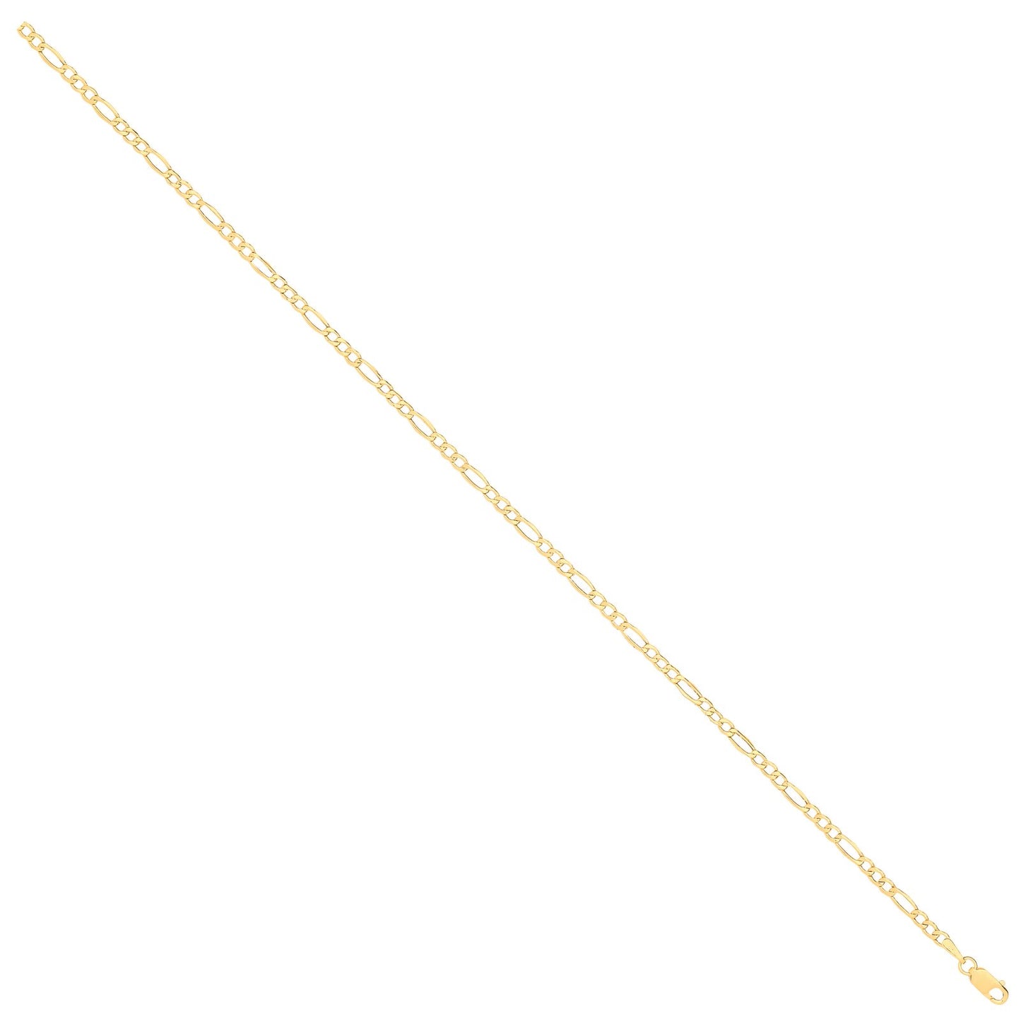 14ct Yellow Gold Hollow Beveled Figaro 2.6mm Chain