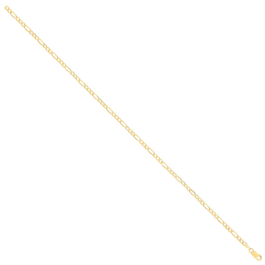 14ct Yellow Gold Hollow Beveled Figaro 2.6mm Chain