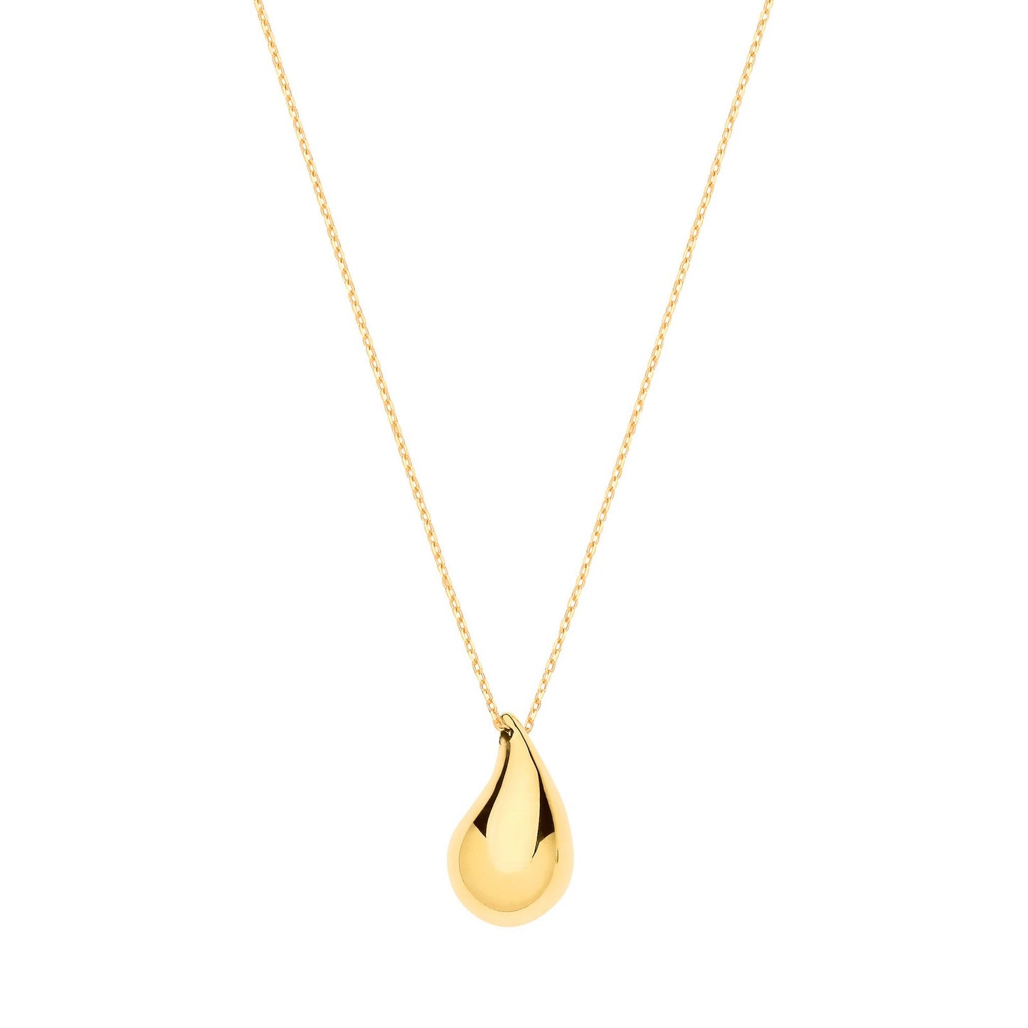 Yellow Gold Puffed Teardrop Pendant Chain