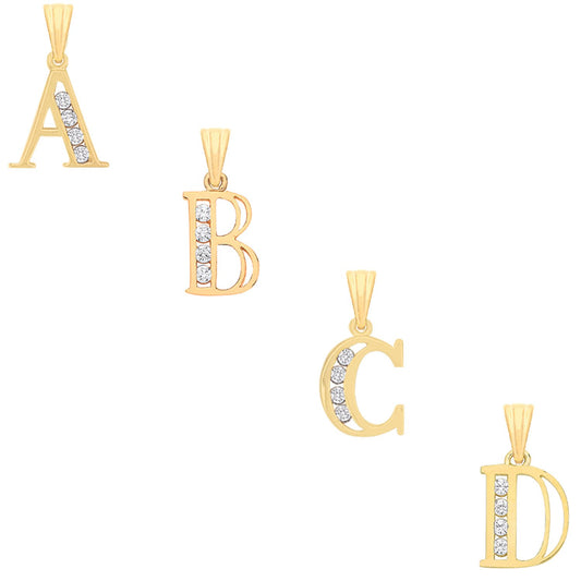 Yellow Gold Channel Set Cubic Zirconia Initial Pendants