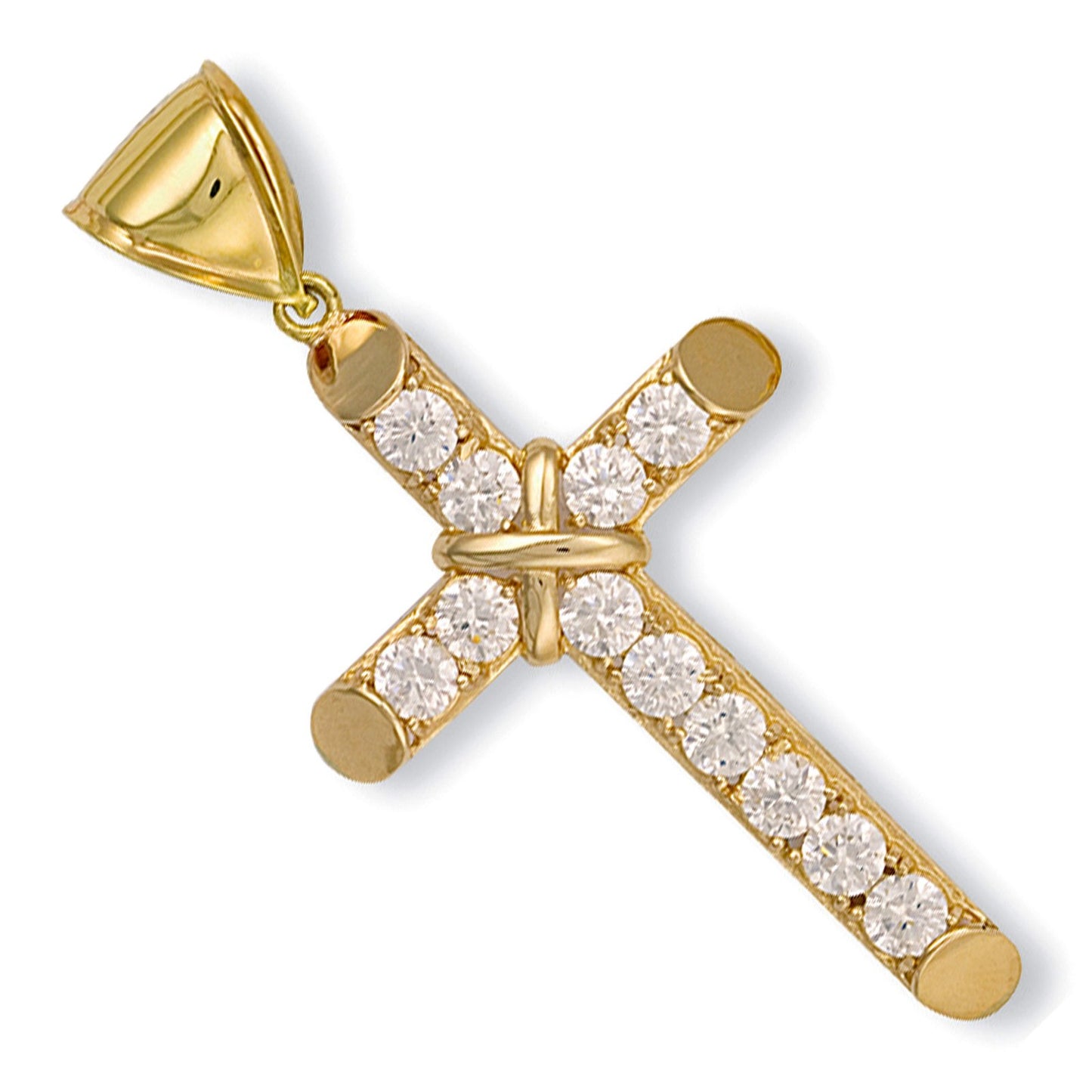 Yellow Gold Large Claw Set Cubic Zirconia Cross