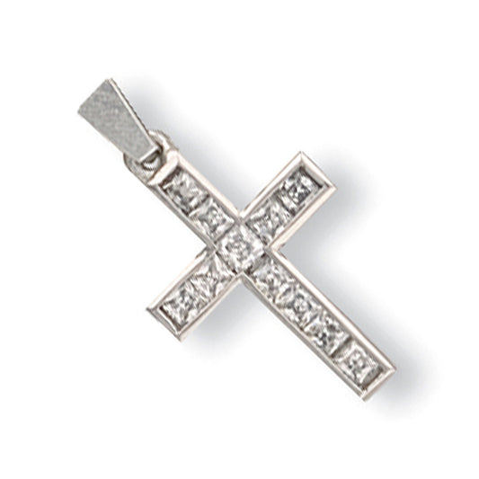 White Gold Princess Cut Cubic Zirconia Cross
