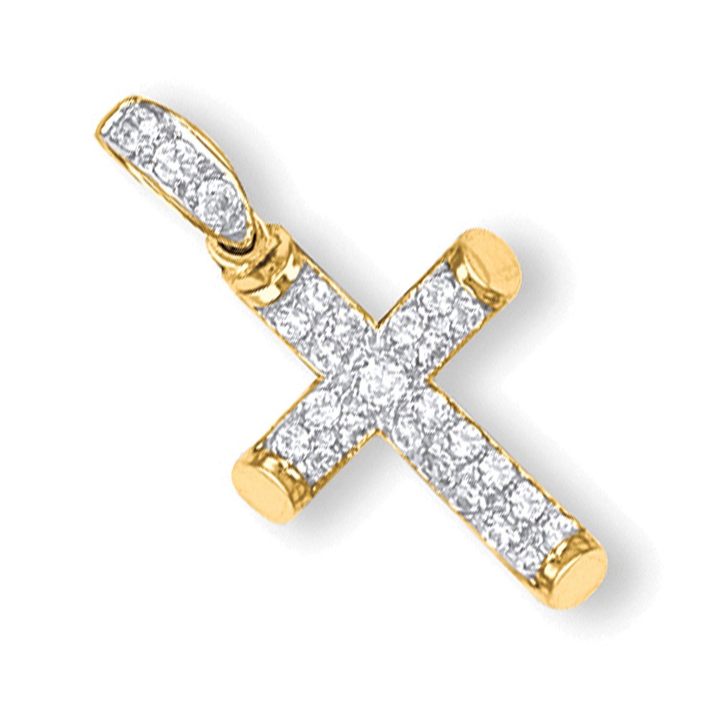 Yellow Gold Round Tubed Cubic Zirconia Cross