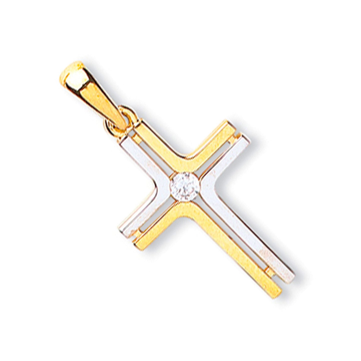Yellow & White Gold Fancy Cubic Zirconia Cross