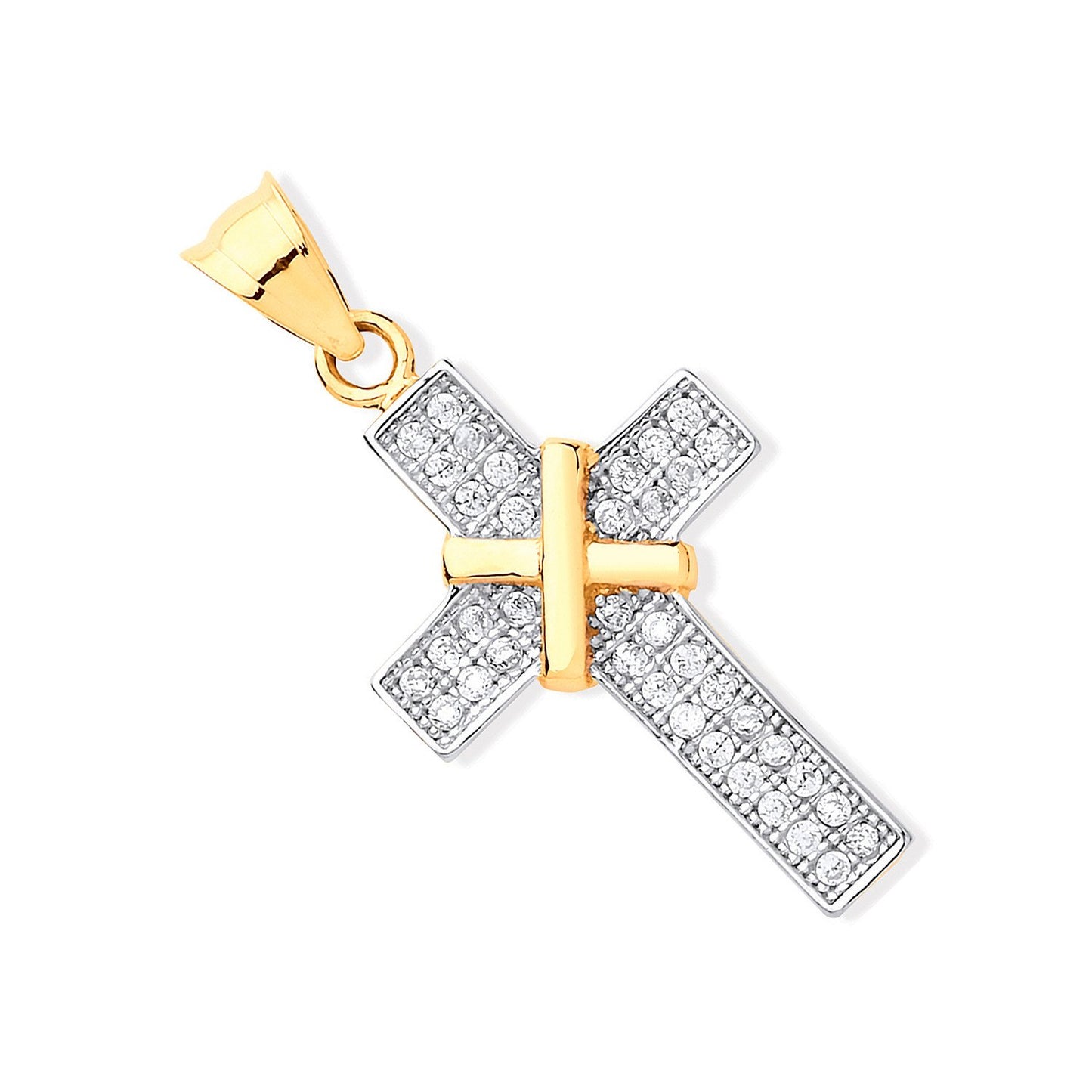 Yellow Gold With Cubic Zirconias Cross