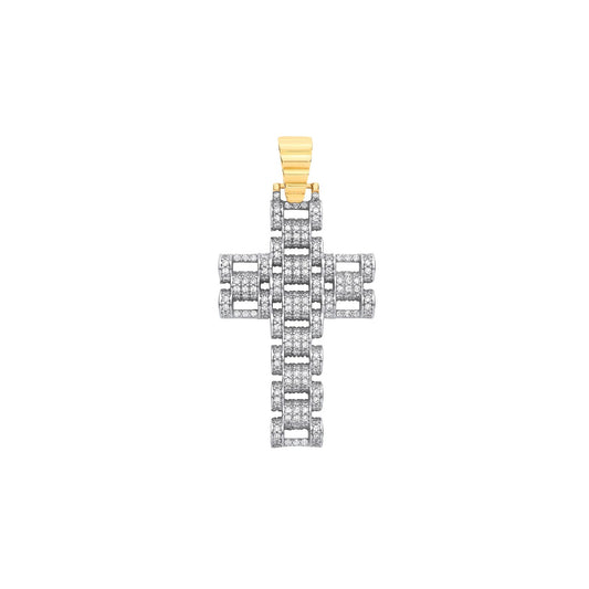 Yellow & White Gold Cubic Zirconia Fancy Link 55mm Cross
