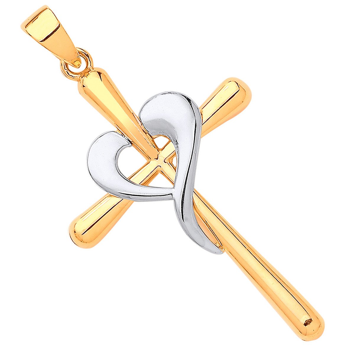Yellow White Gold Cross Heart Pendant