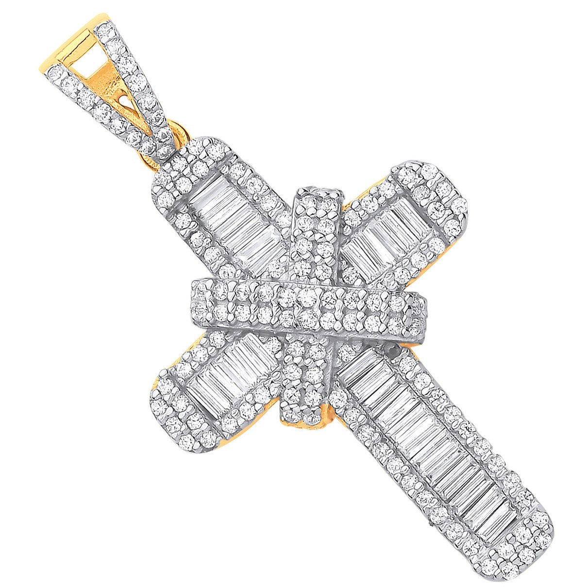 Yellow Gold Cubic Zirconias Kiss Cross Pendant