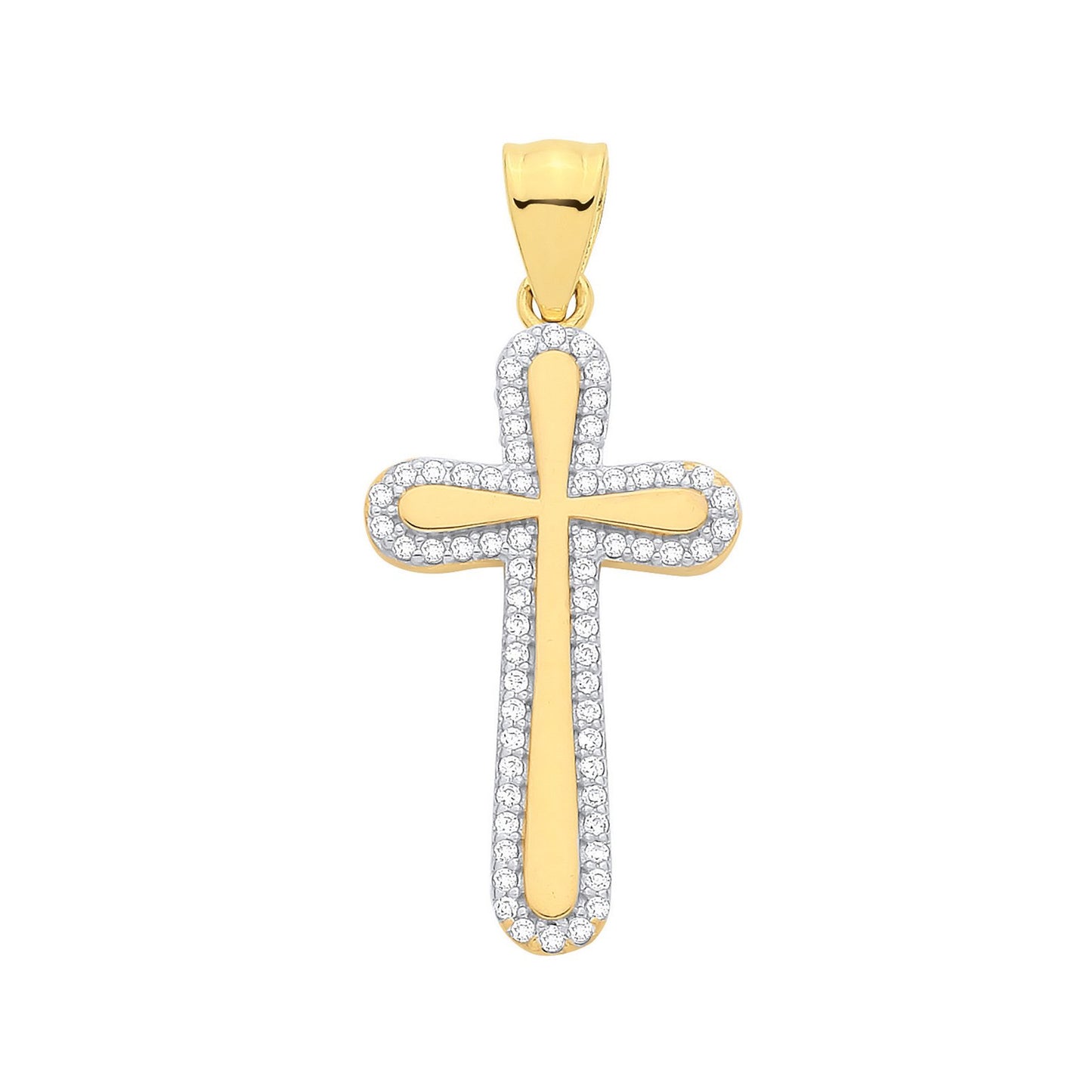 Yellow Gold Hollow Cubic Zirconias Cross